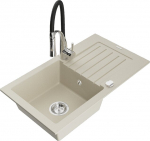 Granitinė virtuvinė plautuvė Mexen Pablo su mai&scaron;ytuvu ir sifonu, Beige/Black/Chrome