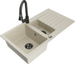 Granitinė virtuvinė plautuvė Mexen Matias su mai&scaron;ytuvu ir sifonu, Beige/Black