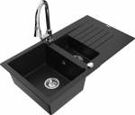 Granitinė virtuvinė plautuvė Mexen Matias su mai&scaron;ytuvu ir sifonu, Black/Chrome