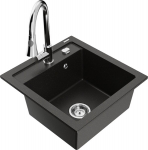 Granitinė virtuvinė plautuvė Mexen Vito su mai&scaron;ytuvu ir sifonu, Metallic black/gold+Chrome