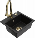 Granitinė virtuvinė plautuvė Mexen Milo su mai&scaron;ytuvu ir sifonu, Black/Gold