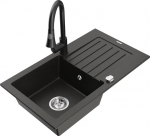 Granitinė virtuvinė plautuvė Mexen Pablo su mai&scaron;ytuvu ir sifonu, Metallic black/Gold/Black