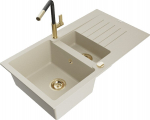 Granitinė virtuvinė plautuvė Mexen Matias su mai&scaron;ytuvu ir sifonu, Beige/Black/Gold
