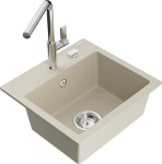 Granitinė virtuvinė plautuvė Mexen Milo su mai&scaron;ytuvu ir sifonu, Beige/Chrome