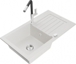 Granitinė virtuvinė plautuvė Mexen Pablo su mai&scaron;ytuvu ir sifonu, White+Black/Chrome