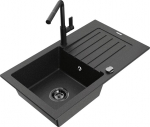 Granitinė virtuvinė plautuvė Mexen Pablo su mai&scaron;ytuvu ir sifonu, Metallic black/Silver/Black