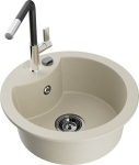 Granitinė virtuvinė plautuvė Mexen Diego su mai&scaron;ytuvu ir sifonu, Beige/Black/Chrome