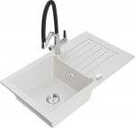 Granitinė virtuvinė plautuvė Mexen Pablo su mai&scaron;ytuvu ir sifonu, White+Black/Chrome