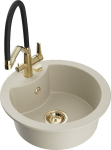 Granitinė virtuvinė plautuvė Mexen Diego su mai&scaron;ytuvu ir sifonu, Beige/Black/Gold
