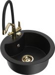 Granitinė virtuvinė plautuvė Mexen Diego su mai&scaron;ytuvu ir sifonu, Black/Gold