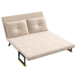 Mink&scaron;ta sofa lova su miegamąja funkcija, dvivietė, aksomo imitacija, kreminė ir smėlio