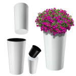 Balta plastikinė gėlių vazonas su įdėklu, 47 cm