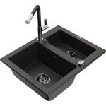Granitinė plautuvė Mexen Carlo su mai&scaron;ytuvu Flora 6518-75-670401-07-B, juoda/auksinė metallic
