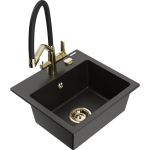 Vienguba granitinė plautuvė Mexen Milo su virtuvės mai&scaron;ytuvu Duo, Juoda/Auksinis metallic - 6505-75-671701-57-G