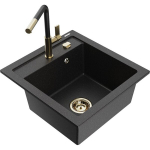 Vienguba granitinė plautuvė Mexen Vito su virtuvės mai&scaron;ytuvu Flora, Juoda/Sidabrinis metallic - 6503-73-670401-57-G
