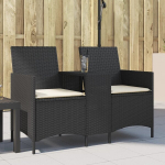 Dvivietė sodo sofa su staliuku ir pagalvėlėmis, juodos spalvos