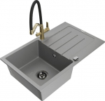 Granitinė virtuvinė plautuvė Mexen Bruno su mai&scaron;ytuvu ir sifonu, Grey/Black/Gold