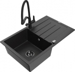 Granitinė virtuvinė plautuvė Mexen Bruno su mai&scaron;ytuvu ir sifonu, Metallic black/silver/black