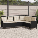 Sodo sofa su pagalvėlėmis, juoda, poliratanas, l formos