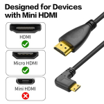 Yacsejao 90 laipsnių mini Hdmi spiralinis kabelis mini Hdmi ki&scaron;tukas į Hdmi ki&scaron;tuką tampomas spiralinis kabelis kameroms, dslr, vaizdo kameroms, ne&scaron;iojamiems ekranams ir monitoriams (stačiu kampu)