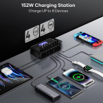 Layajia usb c įkroviklis, 152 w usb įkroviklis su lcd ekranu, 4 usb a prievadai ir 4 usb c prievadai greitas įkroviklis usb c maitinimo &scaron;altinis, skirtas iphone 16, ipad, samsung ir kitiems įrenginiams ir t. t., juodas