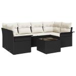 7 dalių sodo sofa komplektas su pagalvėmis Juoda poli ratano