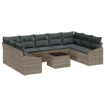 9 dalių sodo sofa su pagalvėlėmis Juoda Poli Ratanas