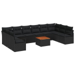 11 dalių sodo sofa rinkinys su pagalvėlėmis Juoda Poliratanas Akacija,2 vietų sodo sofa su pagalvėlėmis Juoda Poliratanas