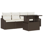 5 Dalių Sodo Sofa Komplektas su Pagalvėlėmis Rudas Poli Ratanas