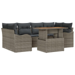 7 dalių sodo sofa komplektas su pagalvėmis pilka poli ratanų akacija,2 vietų sodo sofa su pagalvėmis pilka poli ratanų