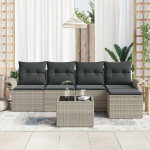 6 dalių sodo sofa su pagalvėlėmis, pilka poli ratanas,2 vietų sodo sofa su saugojimu ir pagalvėlėmis, &scaron;viesiai pilka poli ratanas