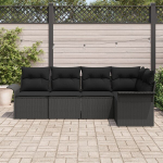 5 dalių sodo sofa rinkinys su pagalvėmis Juodas Poli ratanas,2 vietų sodo sofa su saugykla ir pagalvėmis Juodas Poli ratanas