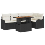 6 dalių sodo sofos komplektas su pagalvėlėmis juodame poly rattan,2 vietų sodo sofa su saugojimu ir pagalvėlėmis juodame poly rattan