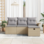 4 dalių sodų sofa rinkinys su pagalvėlėmis smėlio poli ratanas,2 vietų sodų sofa su saugojimu ir pagalvėlėmis smėlio poli ratanas