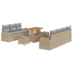 10 Dalių Sodo Sofa Rinkinys su Pagalvėlėmis Smėlio Poli Ratanas Akacija,2-Vietė Sodo Sofa su Pagalvėlėmis Smėlio Poli Ratanas,3 Dalių Sodo Valgomojo Rinkinys su Pagalvėlėmis Smėlio Poli Ratanas Akacija