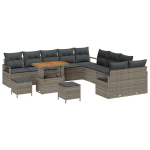 13 dalių sodo sofos komplektas su pagalvėlėmis Pilka Poli ratanas,2 vietų sodo sofa su pagalvėlėmis Pilka Poli ratanas,3 dalių sodo valgomojo komplektas su pagalvėlėmis Pilka Poli ratanas
