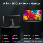 Magedok ne&scaron;iojamas jutiklinis monitorius 14 colių 2k, 2560 x 1440 100% P3 1 ms mobilusis ekranas, Mpp ra&scaron;iklio palaikymas, akių apsaugos ne&scaron;iojamas monitorius ne&scaron;iojamam kompiuteriui, Mac Nuc Mini Pc, Vesa ir integruotas stovas