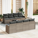 9 dalių sodo sofa rinkinys su pagalvėlėmis, pilkas, poli ratanas,2 vietų sodo sofa su pagalvėlėmis, pilkas, poli ratanas