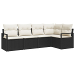 5 dalių sodo sofa su pagalvėlėmis juodas poli ratanas,2 sėdmenų sodo sofa su saugykla ir pagalvėlėmis juodas poli ratanas