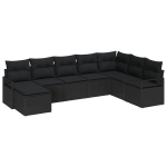 8 dalių sodo sofos komplektas su pagalvėlėmis Juoda poli &scaron;viečiančių ratanas,2 sėdimos sodo sofa su saugykla ir pagalvėlėmis Juoda poli &scaron;viečiančių ratanas