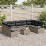 9 dalių sodų sofa komplektas su pagalvėmis juodas poli ratanas,2 vietų sodų sofa su saugojimu ir pagalvėmis pilkas poli ratanas