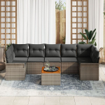 8 dalių sodo sofa rinkinys su pagalvėlėmis pilko poli ratanas akacija,2-vietė sodo sofa su saugykla ir pagalvėlėmis pilko poli ratanas