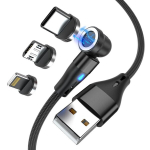 Euacesry magnetinis usb c kabelis 2m 3 viename magnetinis įkrovimo kabelis 360&deg; ir 180&deg; rotacija micro usb/type c/i produktui, 3a greitas įkrovimas ir duomenų perdavimas