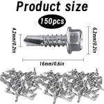 150 vnt. trapecinių skardos varžtų, savaime įsisriegiantys varžtai, gręžimo varžtai M4.2 x 16 mm, 410 nerūdijantis plienas, stogo varžtai su sandarinimo poveržle, santechniniai varžtai (sidabriniai)