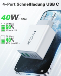 Usb c įkroviklis, 2 vnt. 40 w 4 prievadų daugkartinio įkrovimo ki&scaron;tukas su c adapteriu - greitas įkroviklis, skirtas iphone 16 15 14 13 pro max plus 12 11 xs xr, samsung, mobiliesiems telefonams
