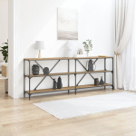 Konsolinis stalas i&scaron; ąžuolo 200x30x75 cm inžinierinės medienos ir plieno