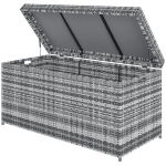 Rattan Auflagenbox 380L atsparus atmosferos poveikiui pagalvės dėžė su dangčiu Sandėliavimo erdvė Atsparus UV spinduliams 130 x 61 x 65 cm Tamsiai pilka, Tamsiai pilka