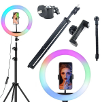 LED RGB žiedinis &scaron;viestuvas + telefono laikiklis + reguliuojamas trikojis