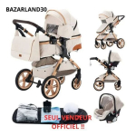 BAZARLAND30. Visi&scaron;ka 3 in 1 Kūdikiui Kombinuotas Sėdynė-Auto Lop&scaron;ys Trio Apverčiamas Reguliuojamas Auk&scaron;tos Kokybės Nepripučiamieji Ratukai. BALTA