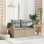 2-vietė sodo sofa su pagalvėmis smėlio poli ratanas